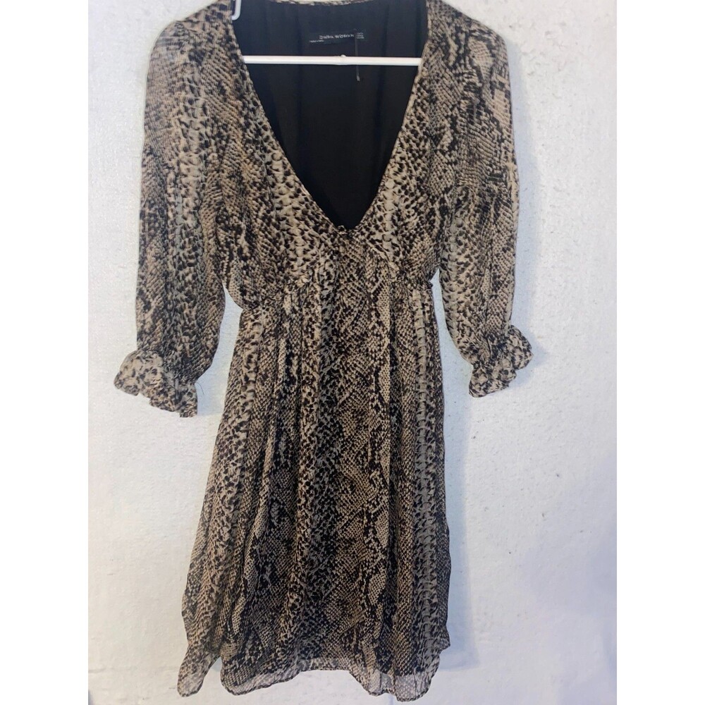 Zara Women Animal Print Dress Size M Made in spain In Silk